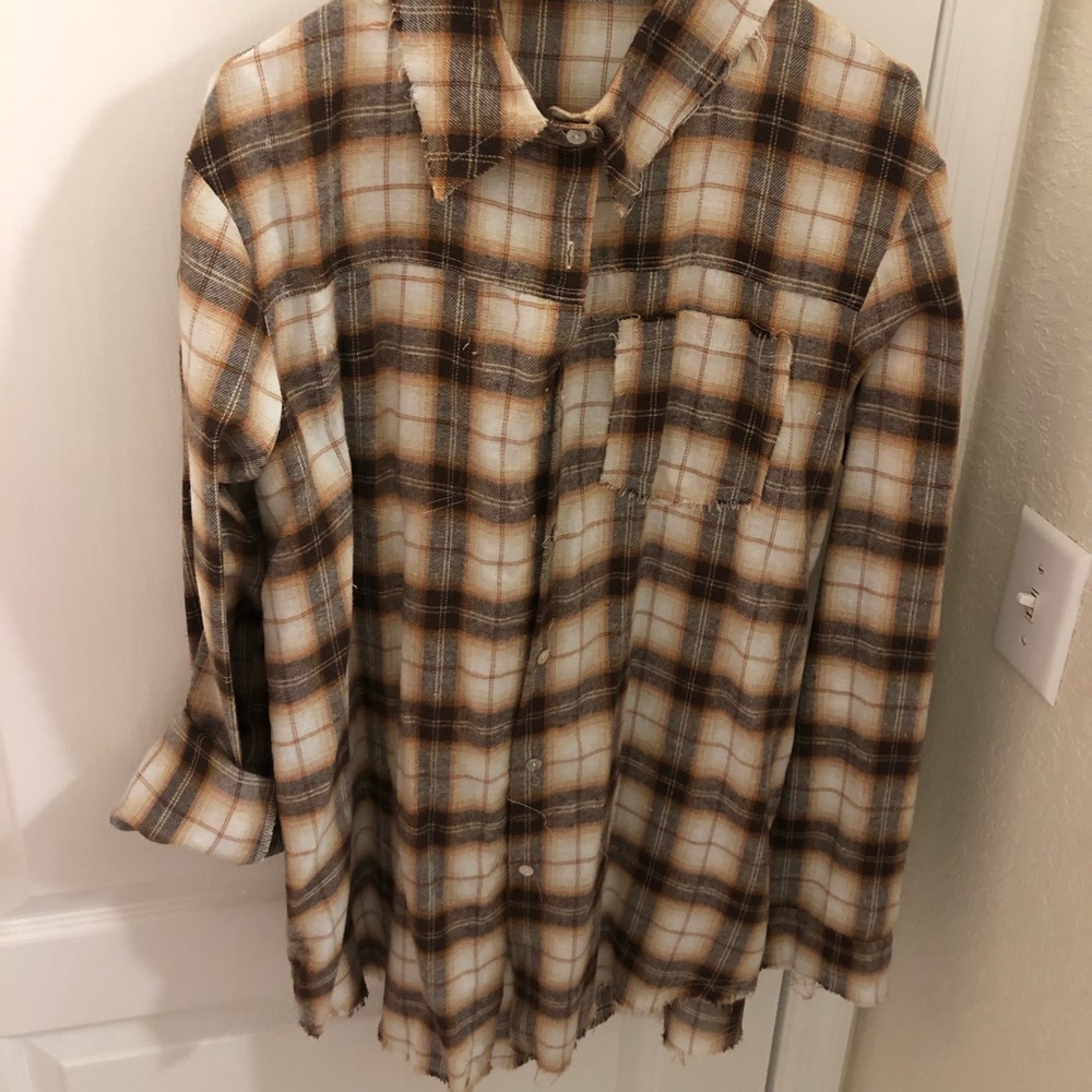 Yellow and brown plaid shirt